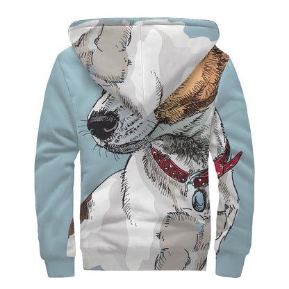 Drawing Jack Russell Terrier Print Sherpa Lined Zip Up Hoodie