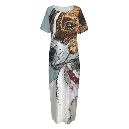 Drawing Jack Russell Terrier Print Short Sleeve Long Nightdress