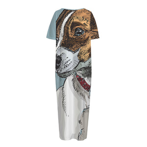 Drawing Jack Russell Terrier Print Short Sleeve Long Nightdress