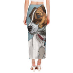 Drawing Jack Russell Terrier Print Side Slit Maxi Skirt