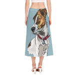 Drawing Jack Russell Terrier Print Side Slit Midi Skirt