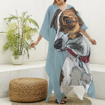 Drawing Jack Russell Terrier Print Silk V-Neck Kaftan Dress