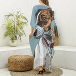 Drawing Jack Russell Terrier Print Silk V-Neck Kaftan Dress