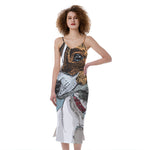 Drawing Jack Russell Terrier Print Slim Fit Midi Cami Dress