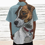 Drawing Jack Russell Terrier Print Textured Short Sleeve Shirt