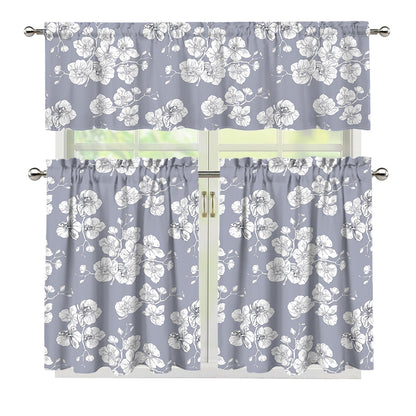 Drawing Orchid Pattern Print 3 Piece Kitchen Curtains