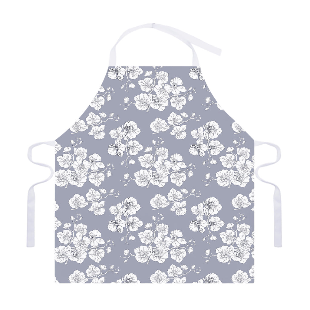 Drawing Orchid Pattern Print Adjustable Apron