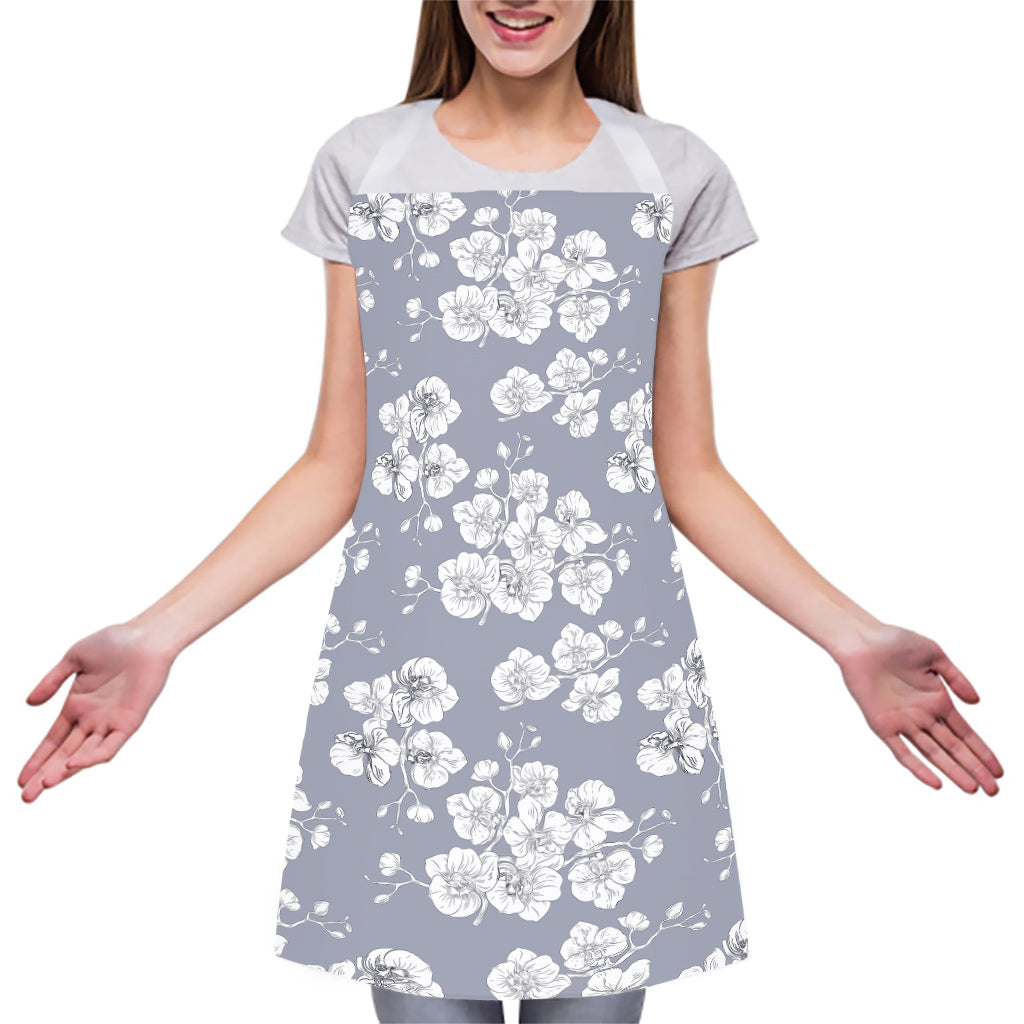 Drawing Orchid Pattern Print Adjustable Apron