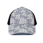 Drawing Orchid Pattern Print Black Mesh Trucker Cap