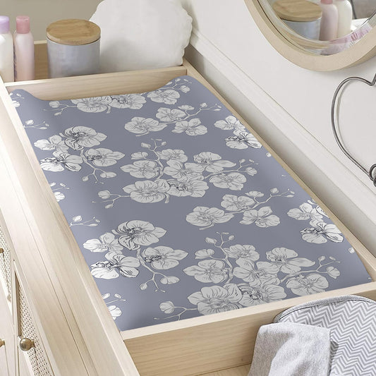 Drawing Orchid Pattern Print Changing Pad Cover