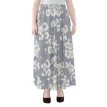 Drawing Orchid Pattern Print Chiffon Maxi Skirt