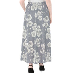 Drawing Orchid Pattern Print Chiffon Maxi Skirt