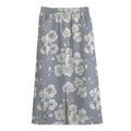 Drawing Orchid Pattern Print Cotton Front Slit Maxi Skirt