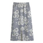 Drawing Orchid Pattern Print Cotton Front Slit Maxi Skirt