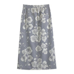 Drawing Orchid Pattern Print Cotton Front Slit Maxi Skirt