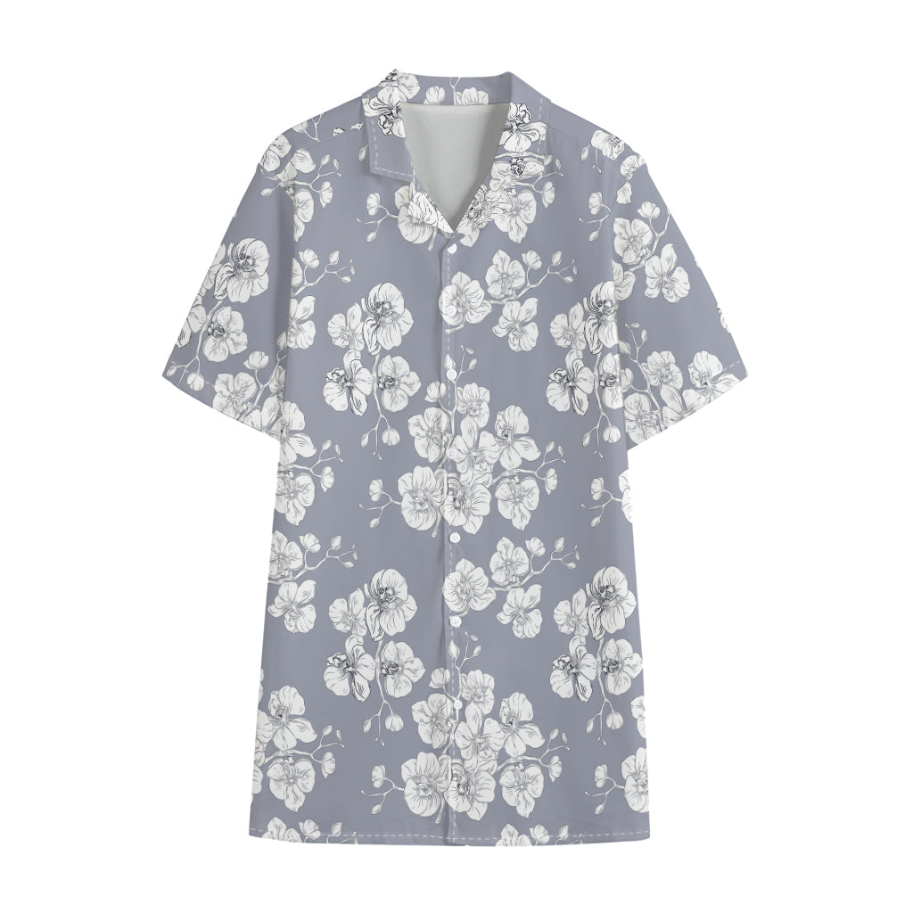 Drawing Orchid Pattern Print Cotton Hawaiian Shirt