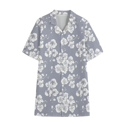 Drawing Orchid Pattern Print Cotton Hawaiian Shirt
