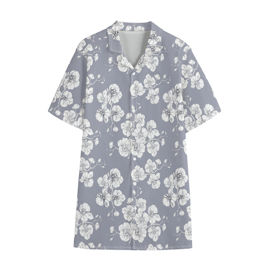 Drawing Orchid Pattern Print Cotton Hawaiian Shirt