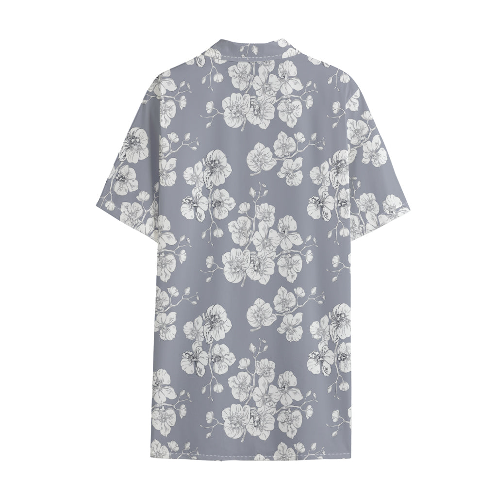 Drawing Orchid Pattern Print Cotton Hawaiian Shirt