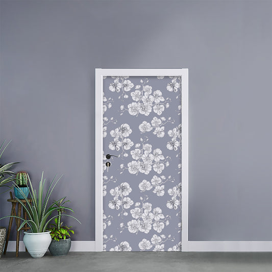 Drawing Orchid Pattern Print Door Sticker