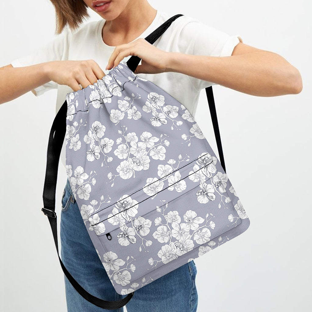Drawing Orchid Pattern Print Drawstring Backpack