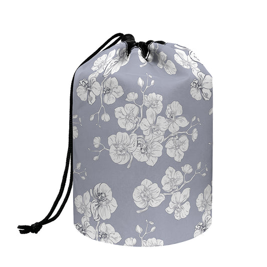 Drawing Orchid Pattern Print Drawstring Makeup Bag
