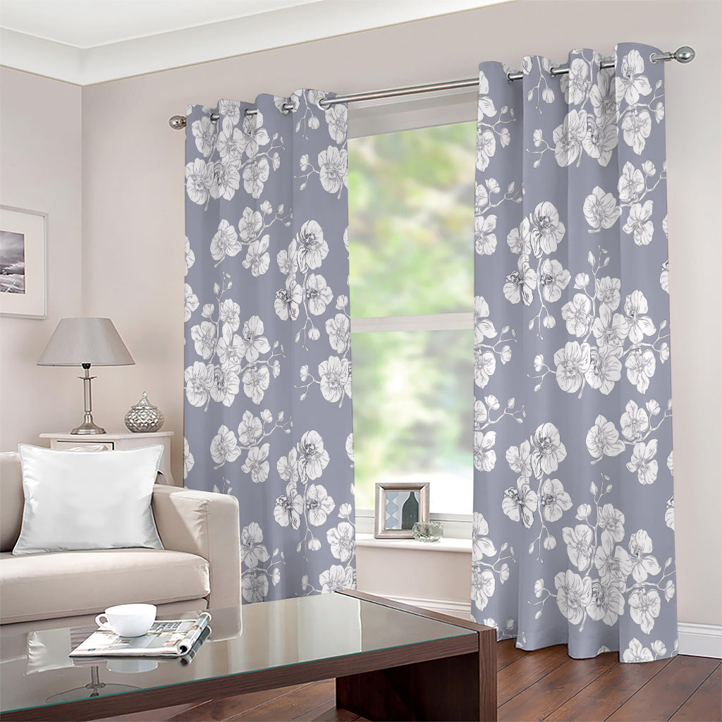 Drawing Orchid Pattern Print Extra Wide Grommet Curtains