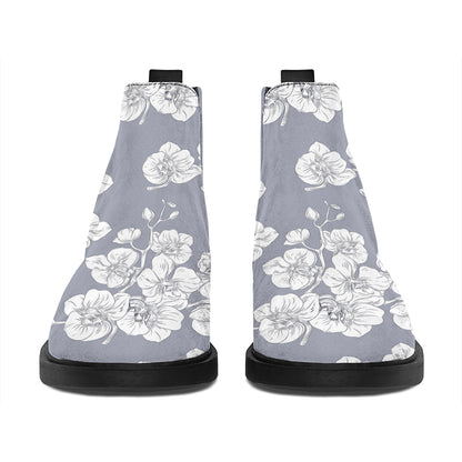 Drawing Orchid Pattern Print Flat Ankle Boots