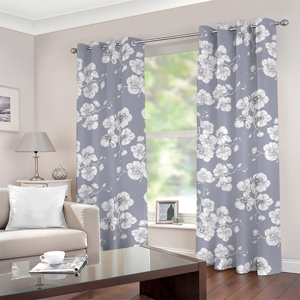 Drawing Orchid Pattern Print Grommet Curtains
