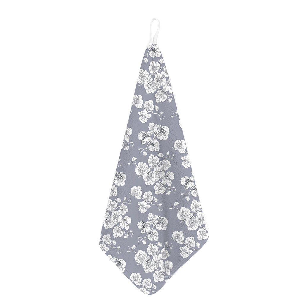 Drawing Orchid Pattern Print Hand Towel
