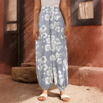 Drawing Orchid Pattern Print Harem Pants