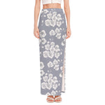 Drawing Orchid Pattern Print High Slit Maxi Skirt
