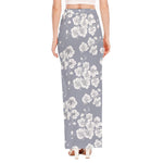 Drawing Orchid Pattern Print High Slit Maxi Skirt