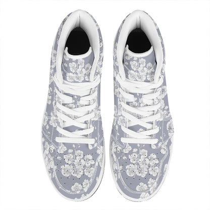 Drawing Orchid Pattern Print High Top Leather Sneakers
