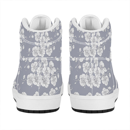 Drawing Orchid Pattern Print High Top Leather Sneakers