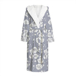Drawing Orchid Pattern Print Hooded Bathrobe