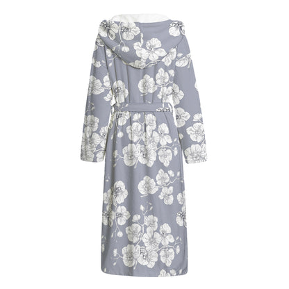 Drawing Orchid Pattern Print Hooded Bathrobe
