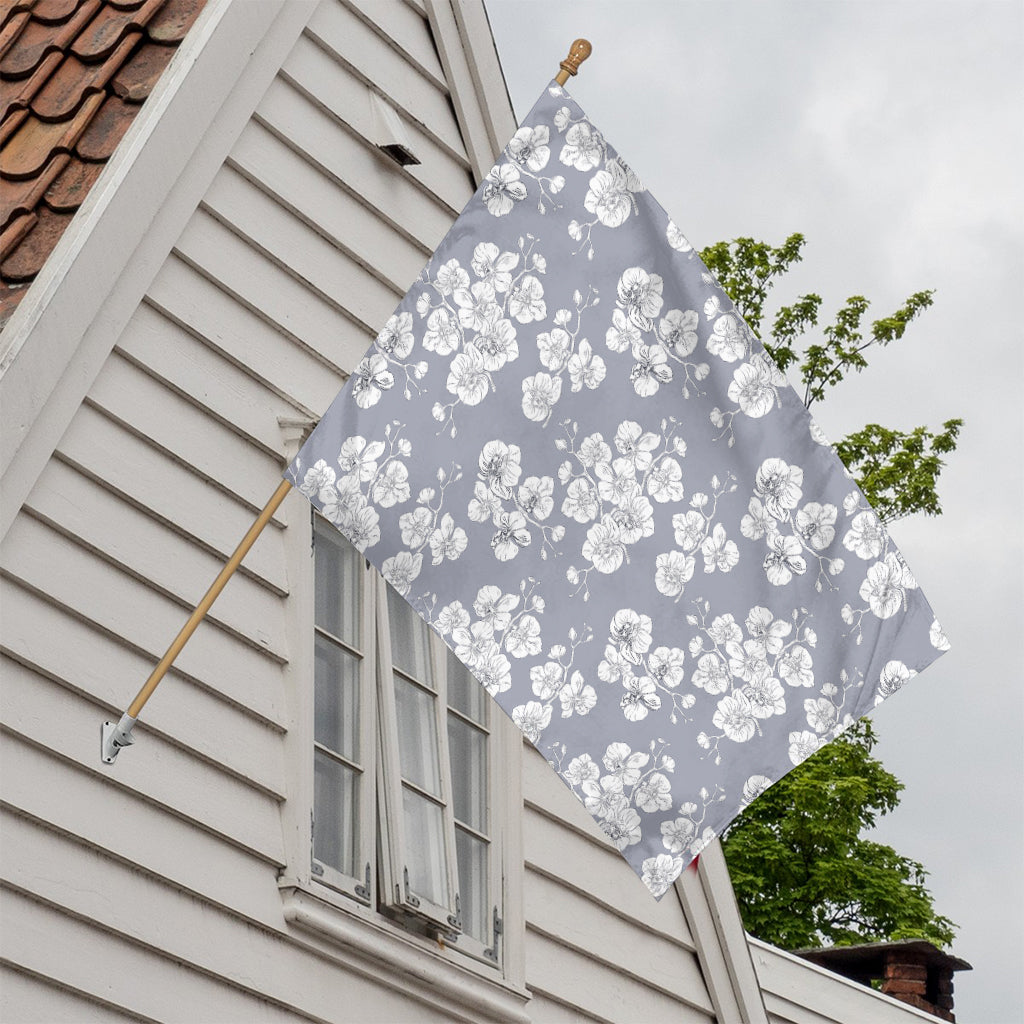 Drawing Orchid Pattern Print House Flag