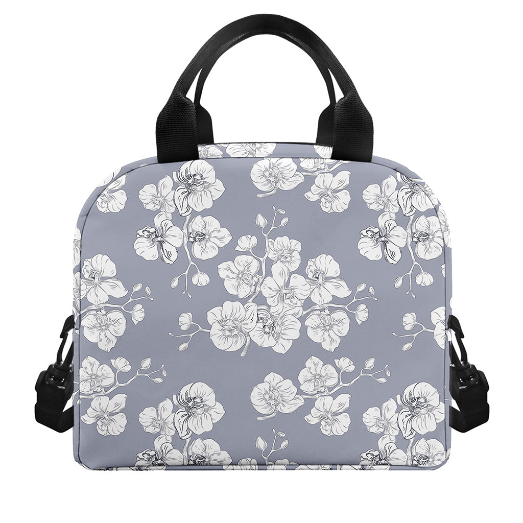 Drawing Orchid Pattern Print Insulated Lunch Bag