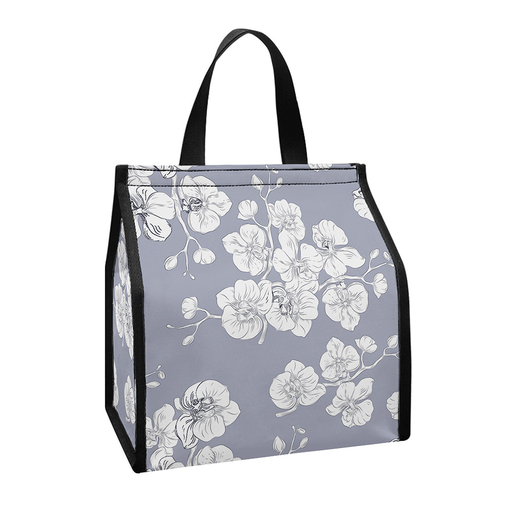 Drawing Orchid Pattern Print Insulated Lunch Tote