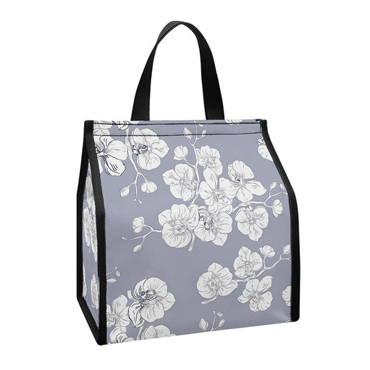 Drawing Orchid Pattern Print Insulated Lunch Tote