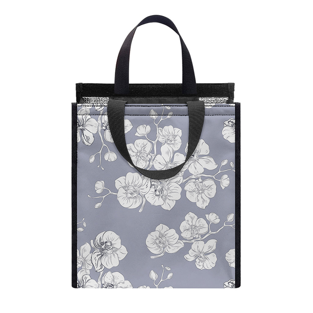 Drawing Orchid Pattern Print Insulated Lunch Tote