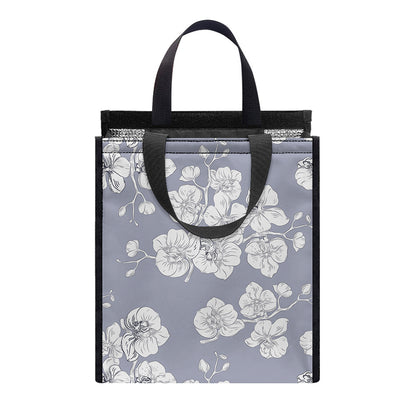 Drawing Orchid Pattern Print Insulated Lunch Tote