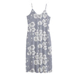 Drawing Orchid Pattern Print Jersey Midi Cami Dress