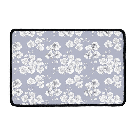 Drawing Orchid Pattern Print Kitchen Mat