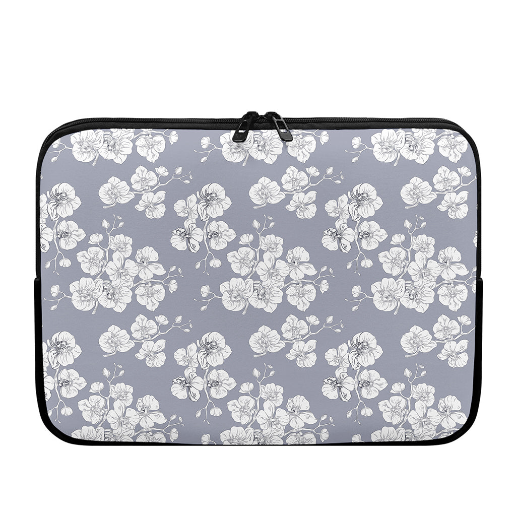 Drawing Orchid Pattern Print Laptop Sleeve