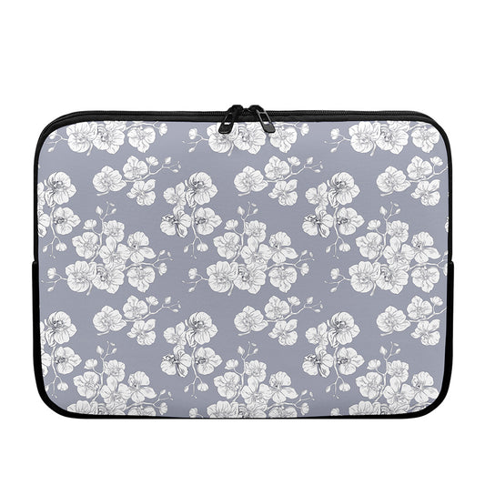 Drawing Orchid Pattern Print Laptop Sleeve