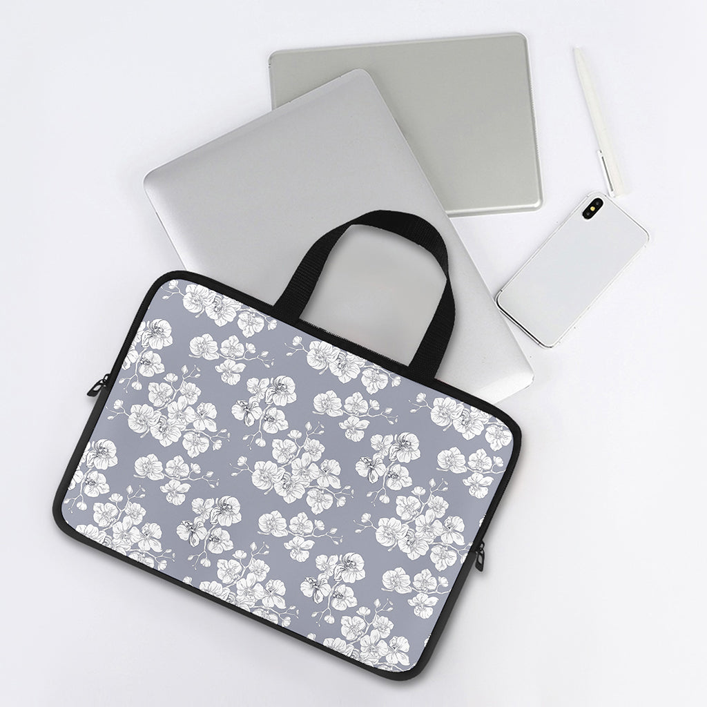 Drawing Orchid Pattern Print Laptop Sleeve With Handle