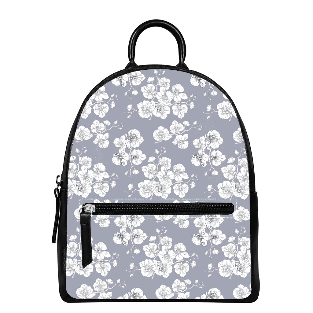 Drawing Orchid Pattern Print Leather Backpack