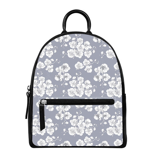 Drawing Orchid Pattern Print Leather Backpack